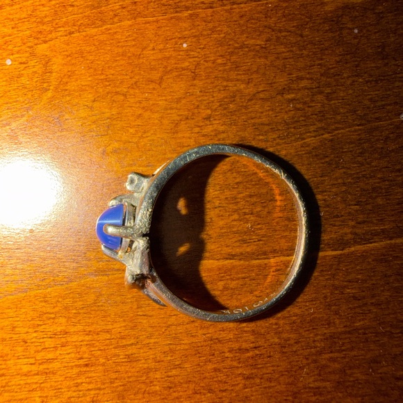 10kt solid white gold 4.6mm blue star sapphire natural diamond leaf ring sz 6.5 - Picture 11 of 13